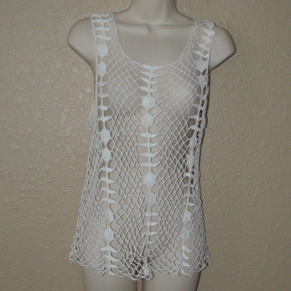 Sz 3 S/M Raquel Allegra Black Knit Crochet See Thru Top - Picture 1 of 6